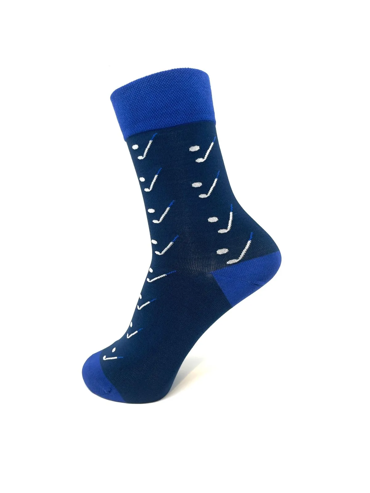 Men’s Crew Bamboo Socks – Navy with White & Blue Pattern