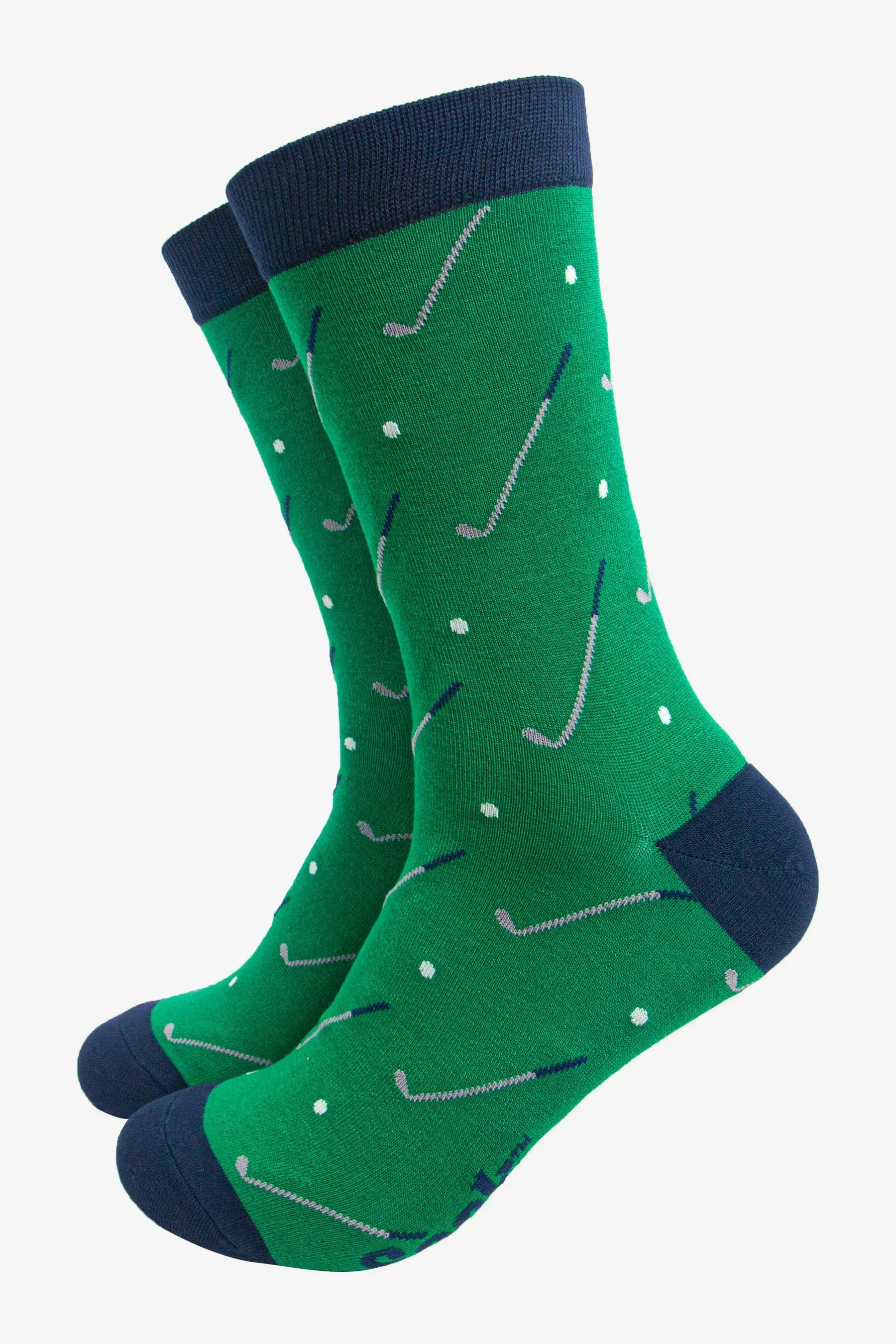 Men's Golf Ball and Club Bamboo Socks - Green/Navy Blue