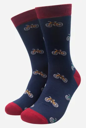 Men's Mountain Bike Print Bamboo Socks - Navy Blue