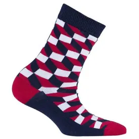 Navy-Red Block Kids Crew Socks