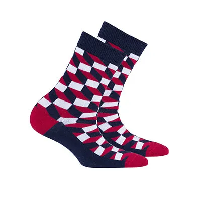 Navy-Red Block Kids Crew Socks