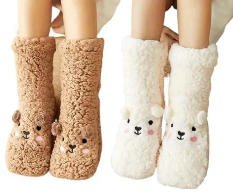 Non-Slip Cartoon Design Plush Thick Warm Socks For Women