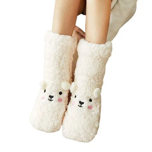 Non-Slip Cartoon Design Plush Thick Warm Socks For Women