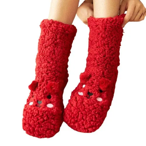 Non-Slip Cartoon Design Plush Thick Warm Socks For Women