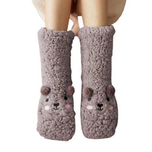 Non-Slip Cartoon Design Plush Thick Warm Socks For Women