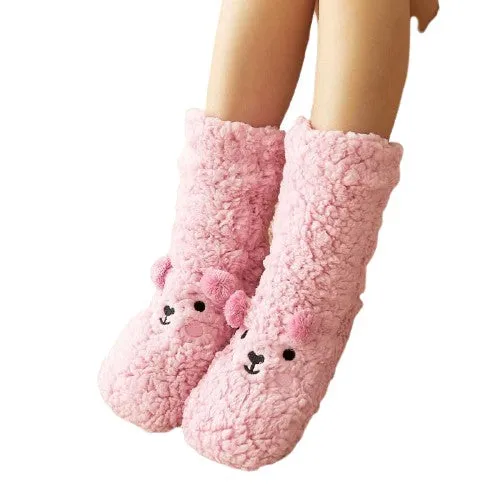 Non-Slip Cartoon Design Plush Thick Warm Socks For Women