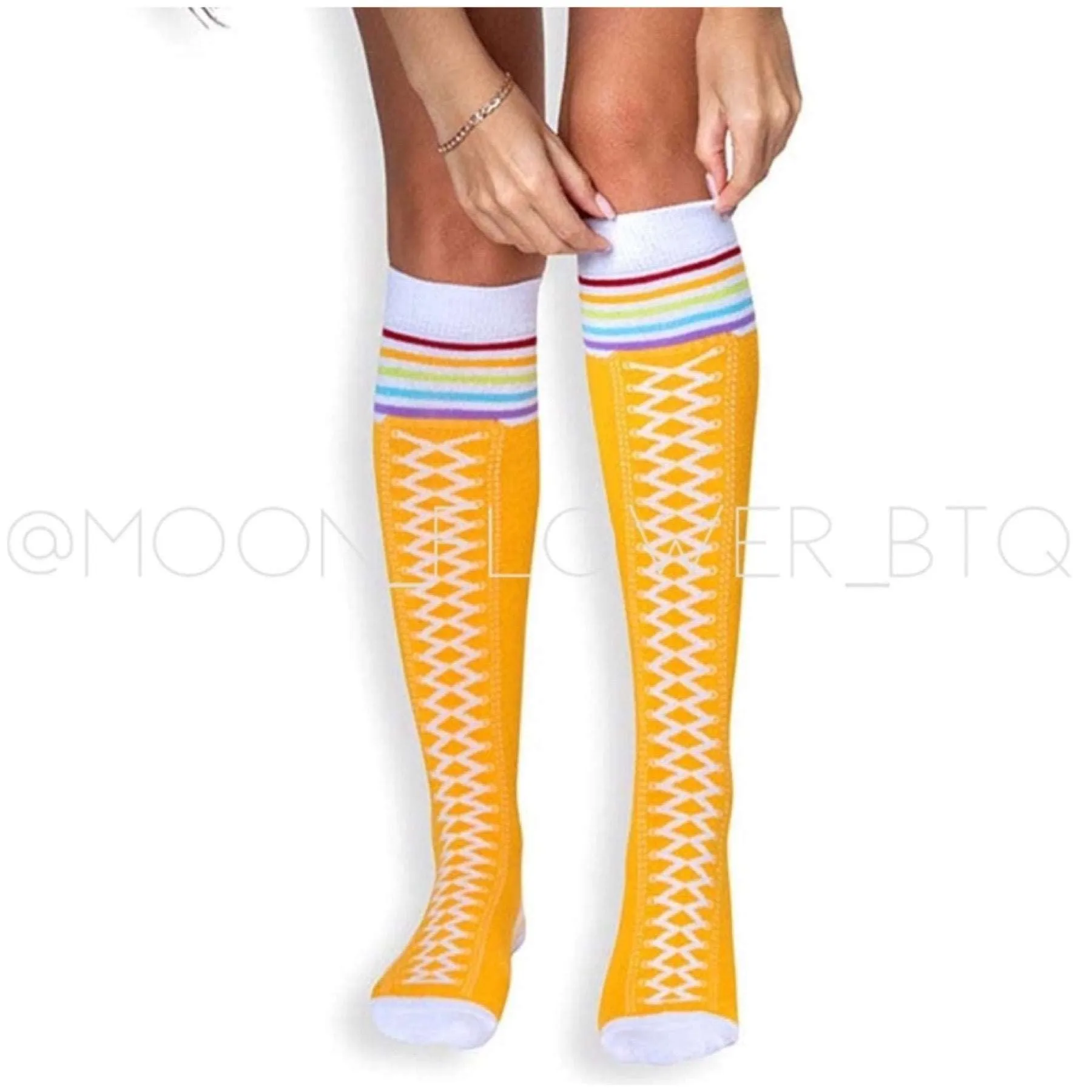 Orange Lace Up Knee High Socks