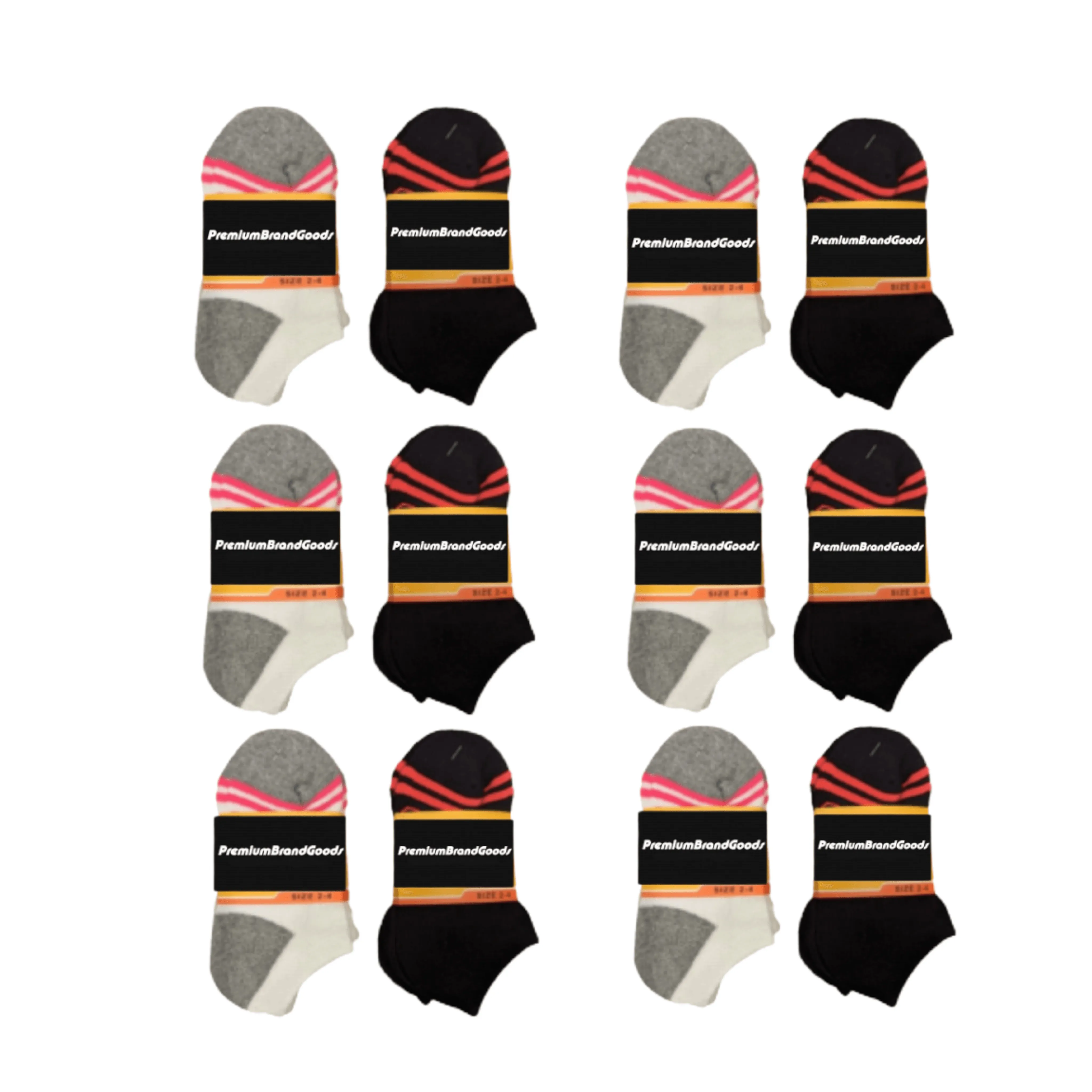 PBG Children Cotton Blend Low Cut Socks, 2-4 Size, Black & White, Seamless, 6 or 12 Pack