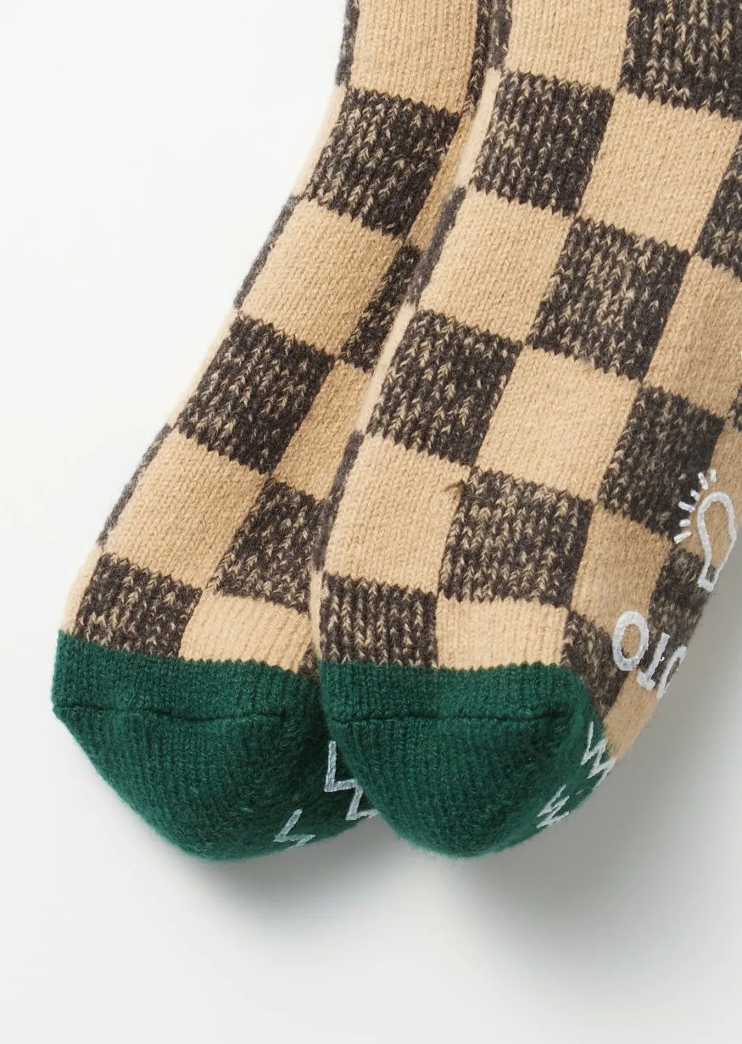 R1497 Pile Room Socks "Checkerboard" L. Orange/D. Green