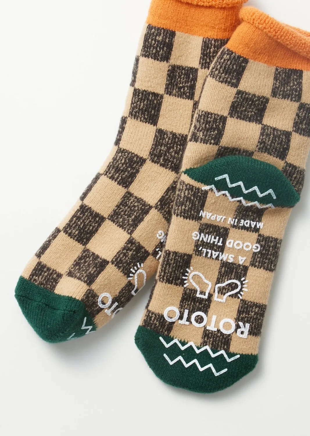 R1497 Pile Room Socks "Checkerboard" L. Orange/D. Green