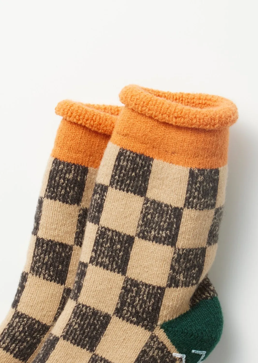 R1497 Pile Room Socks "Checkerboard" L. Orange/D. Green