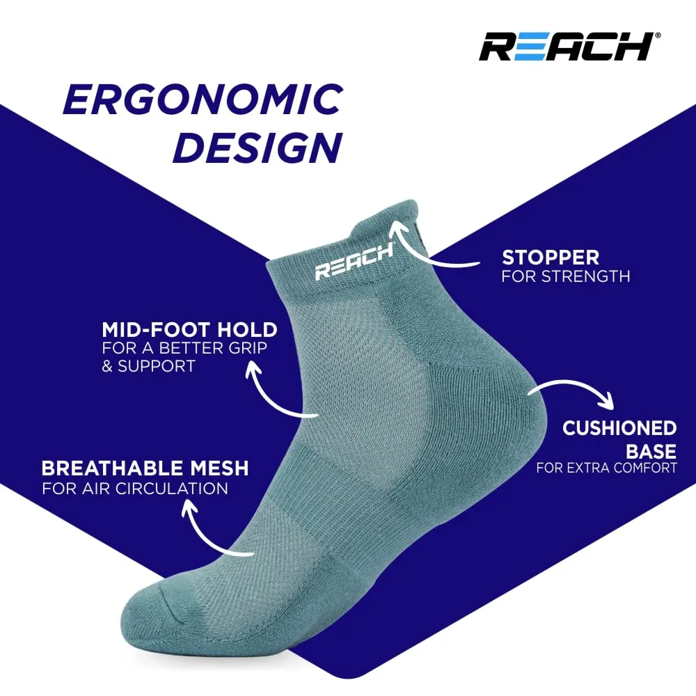 REACH Bamboo Fibre Ankle Length Socks For Men & Women | Breathable Mesh & Odour Free Socks | Sports & Gym Socks | Soft & Comfortable | Pack Of 3 | Aqua Blue, Sea Green & Light Grey