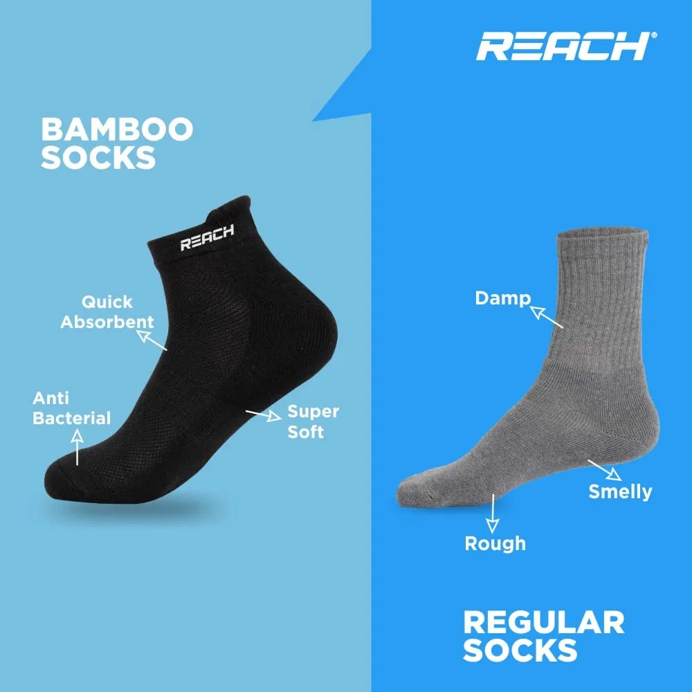 REACH Bamboo Fibre Ankle Length Socks For Men & Women | Breathable Mesh & Odour Free Socks | Sports & Gym Socks | Soft & Comfortable | Pack Of 3 | Black