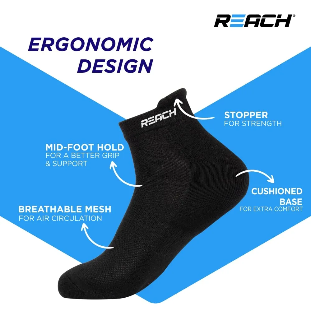 REACH Bamboo Fibre Ankle Length Socks For Men & Women | Breathable Mesh & Odour Free Socks | Sports & Gym Socks | Soft & Comfortable | Pack Of 3 | Black