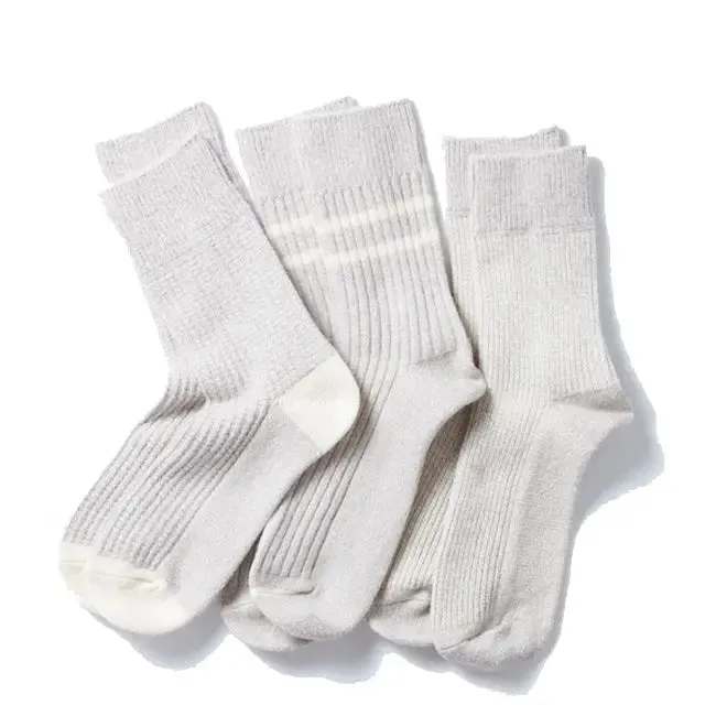 Rototo Recycle Cotton / Wool Daily 3 Pack Socks Gray / Off White