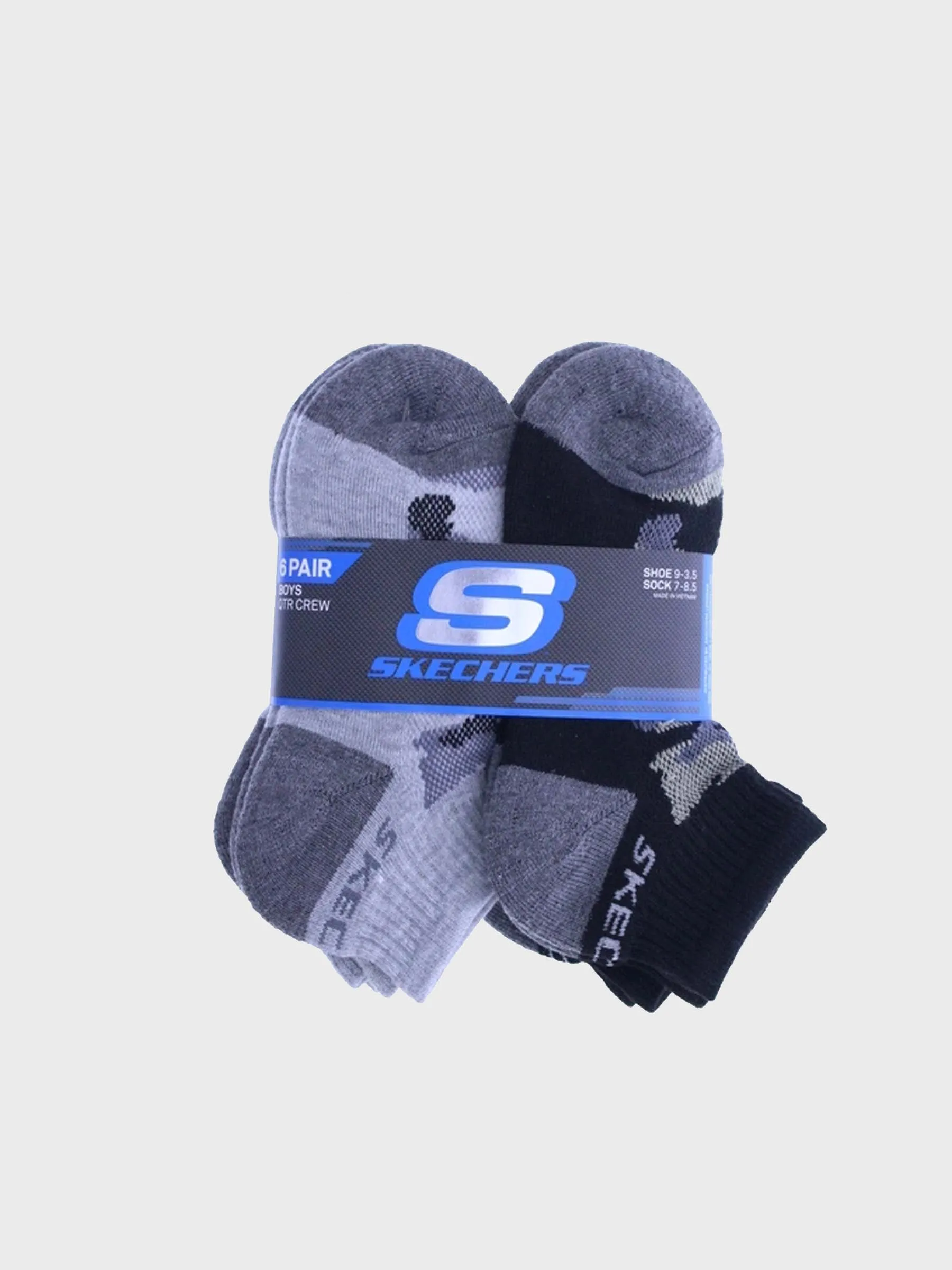 Skechers Boys 6 Pack 1/2 Terry Qtr Crew Socks