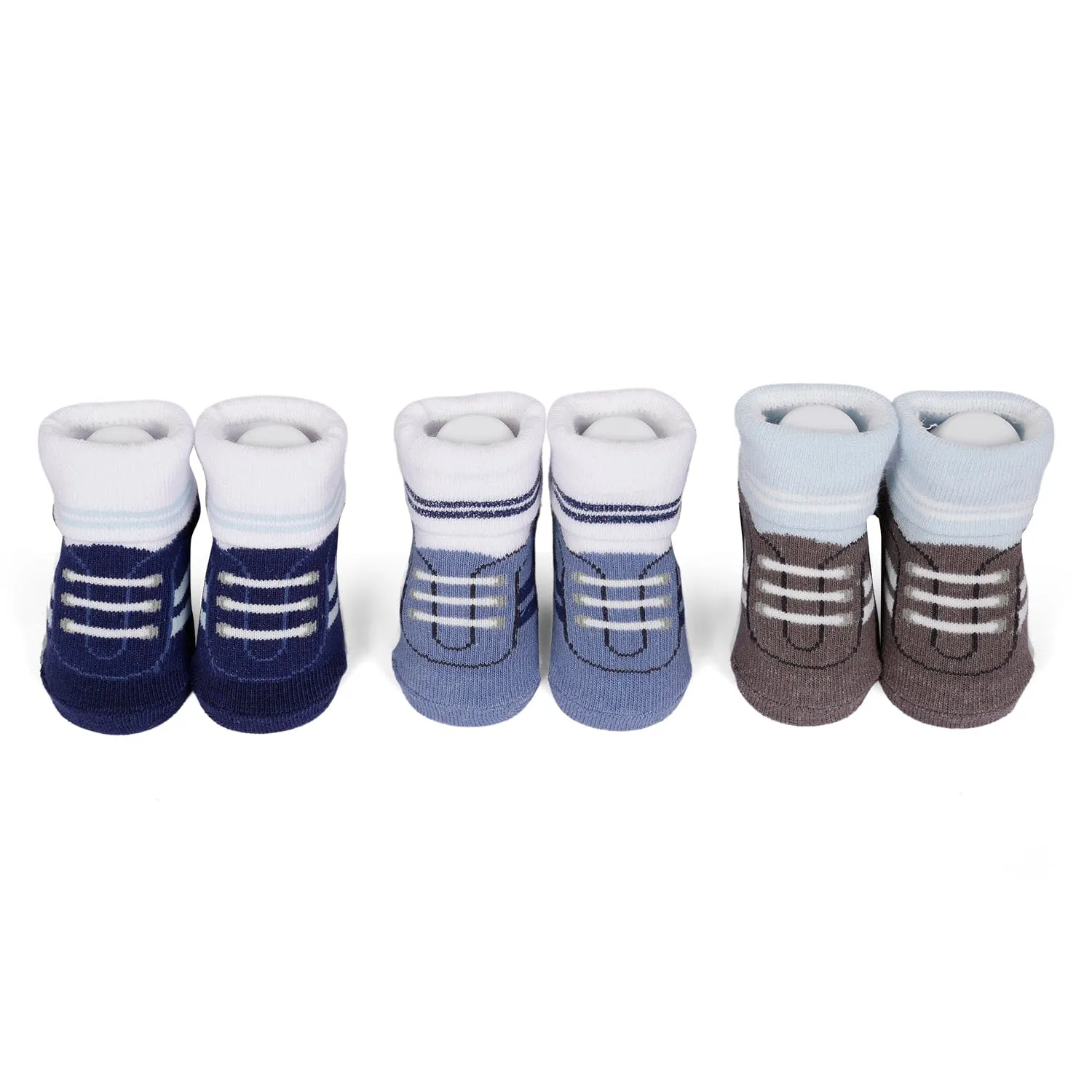 Socks Pack Of 3 Pairs For Newborn Boy Sneaker Print Blue