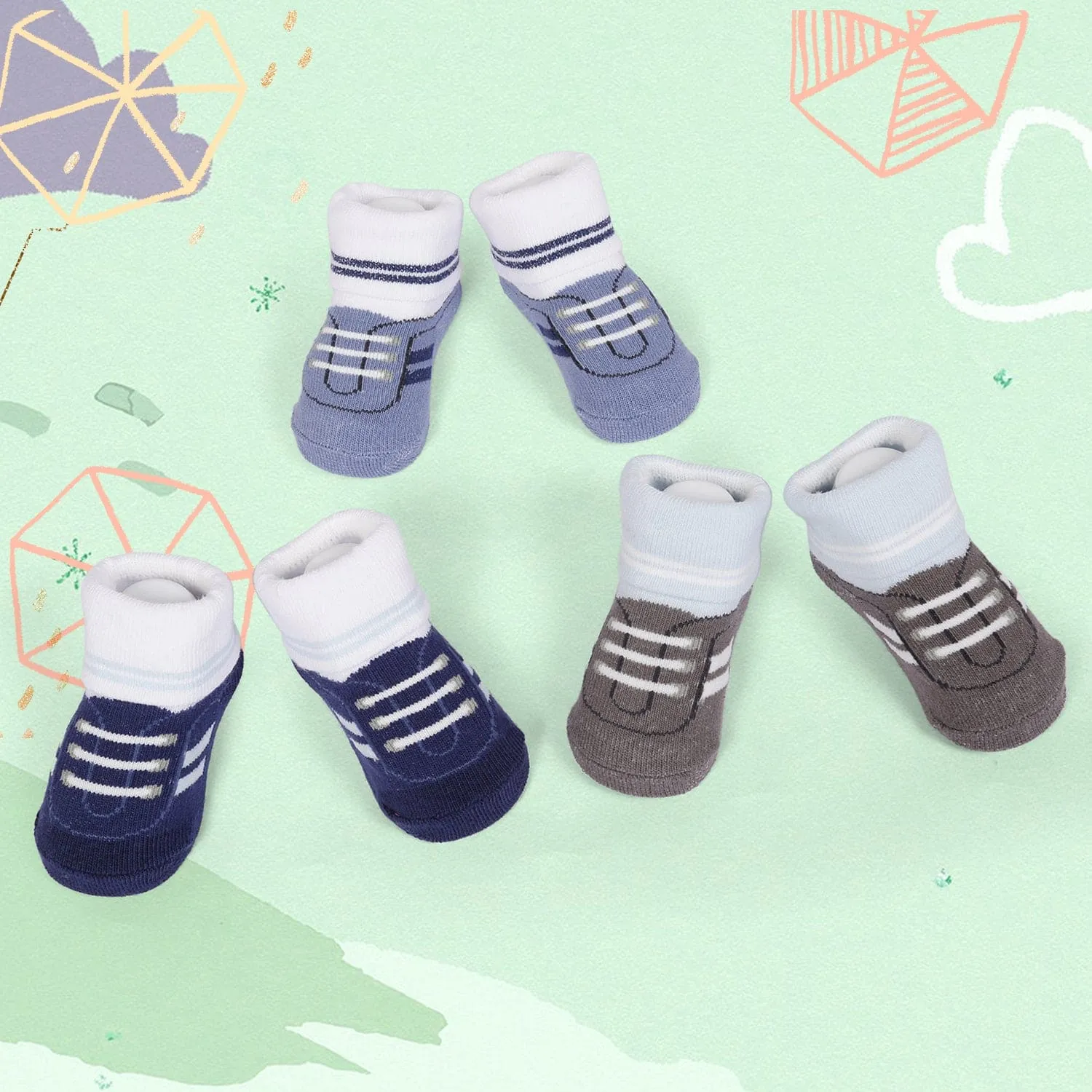 Socks Pack Of 3 Pairs For Newborn Boy Sneaker Print Blue