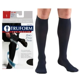 Surgical Appliance Truform® Men's Dress Support Socks, Knee High, Closed Toe, 30 to 40mmHg, Medium, Navy