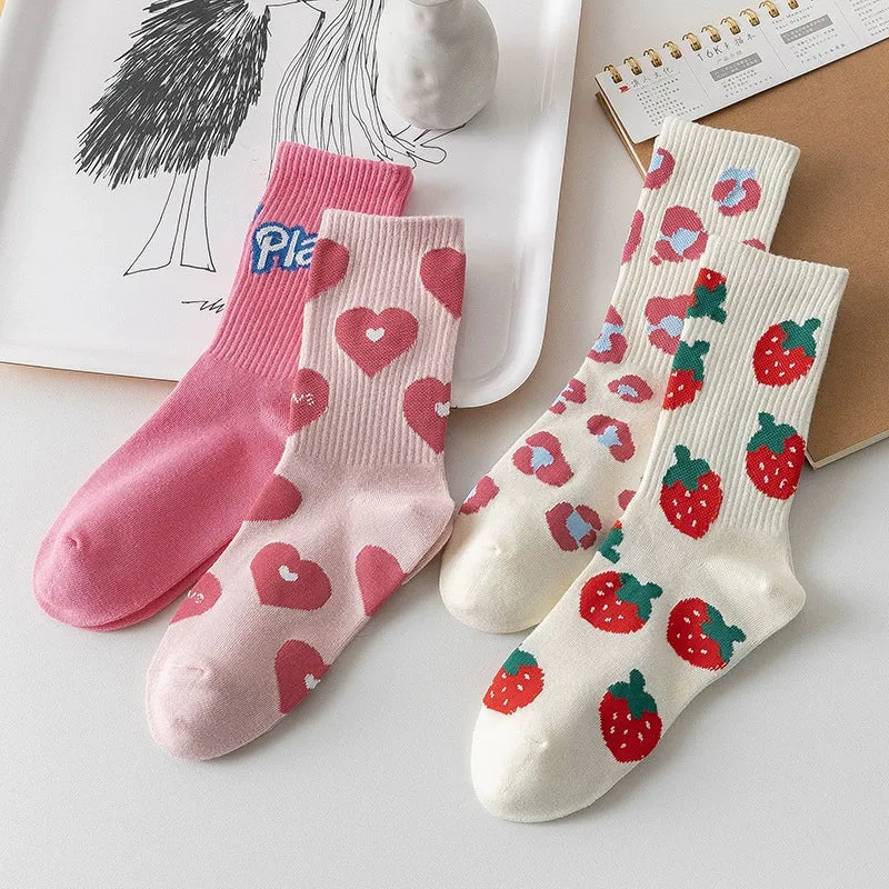 Sweet Strawberry Love Mid-Barrel Socks