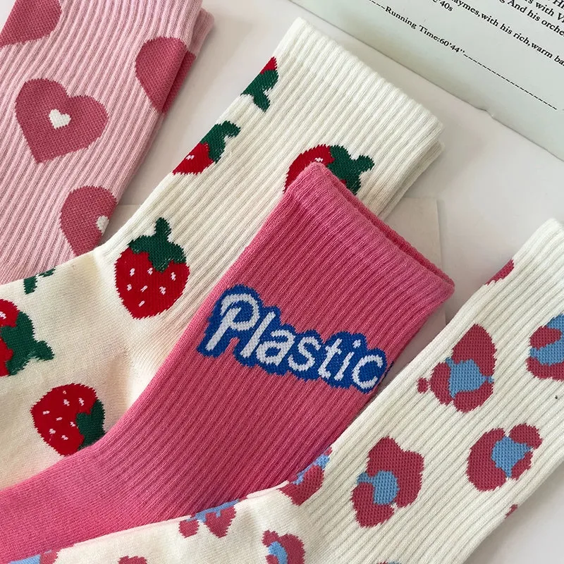 Sweet Strawberry Love Mid-Barrel Socks