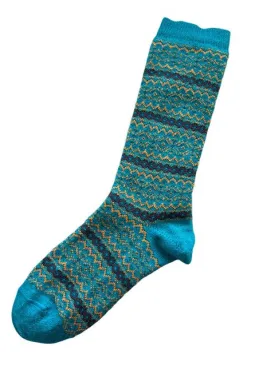 Tey-Art Alhambra Striped Alpaca Socks- Turquoise