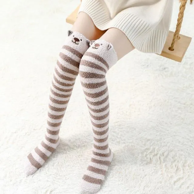 Thigh High Fuzzy Plush Socks, Leggings Adorable Animals to Keep Legs Warm! *