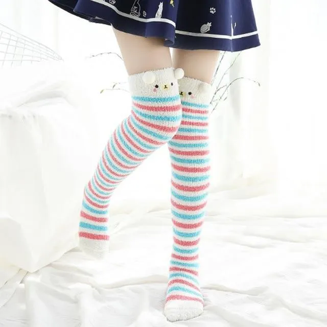 Thigh High Fuzzy Plush Socks, Leggings Adorable Animals to Keep Legs Warm! *