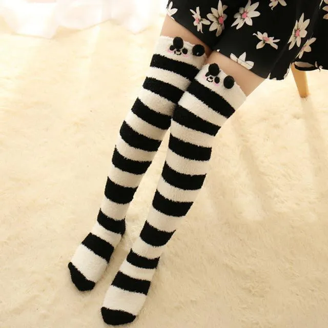 Thigh High Fuzzy Plush Socks, Leggings Adorable Animals to Keep Legs Warm! *