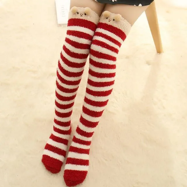 Thigh High Fuzzy Plush Socks, Leggings Adorable Animals to Keep Legs Warm! *