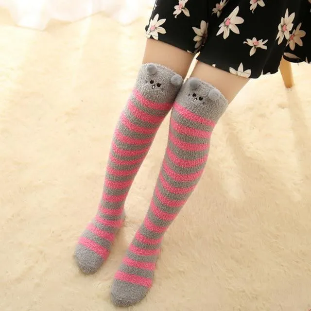 Thigh High Fuzzy Plush Socks, Leggings Adorable Animals to Keep Legs Warm! *