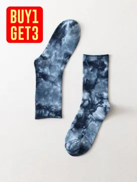 Three Pairs Winter New Socks Tie-Dye Ink Sports Socks