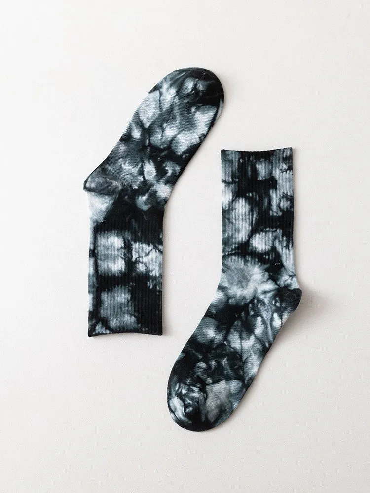 Three Pairs Winter New Socks Tie-Dye Ink Sports Socks