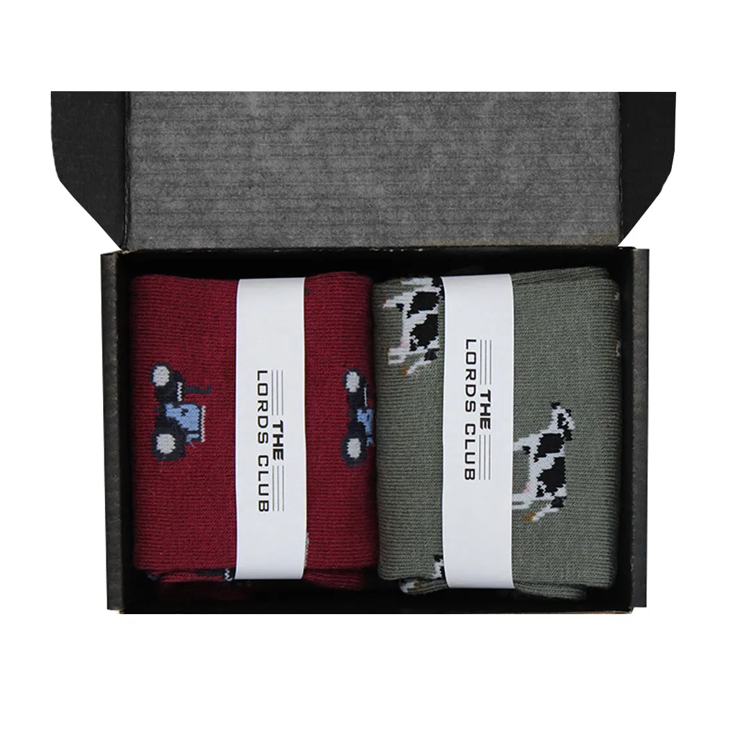 Tractor & Cow Socks Gift Box Duo