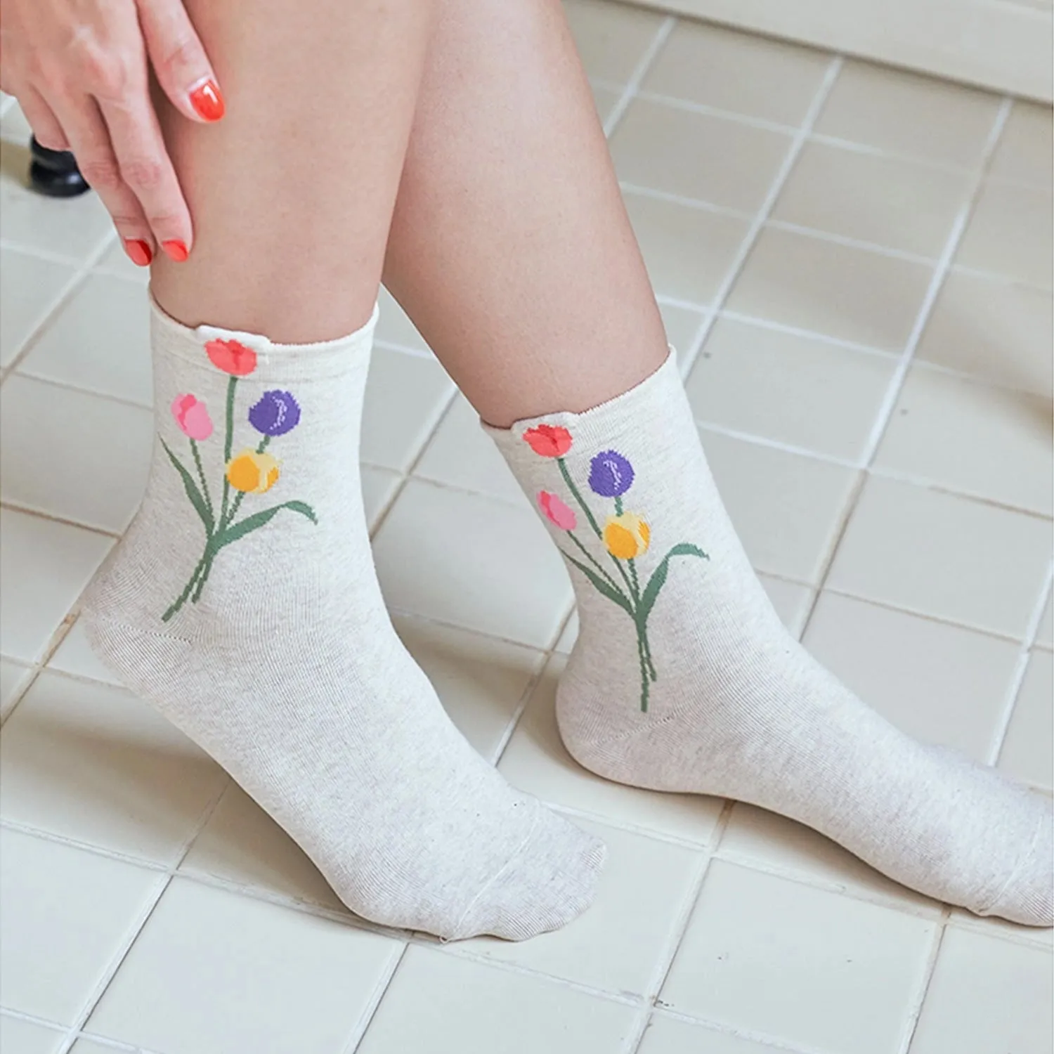 Tulips (Natural) Women's Crew Sock