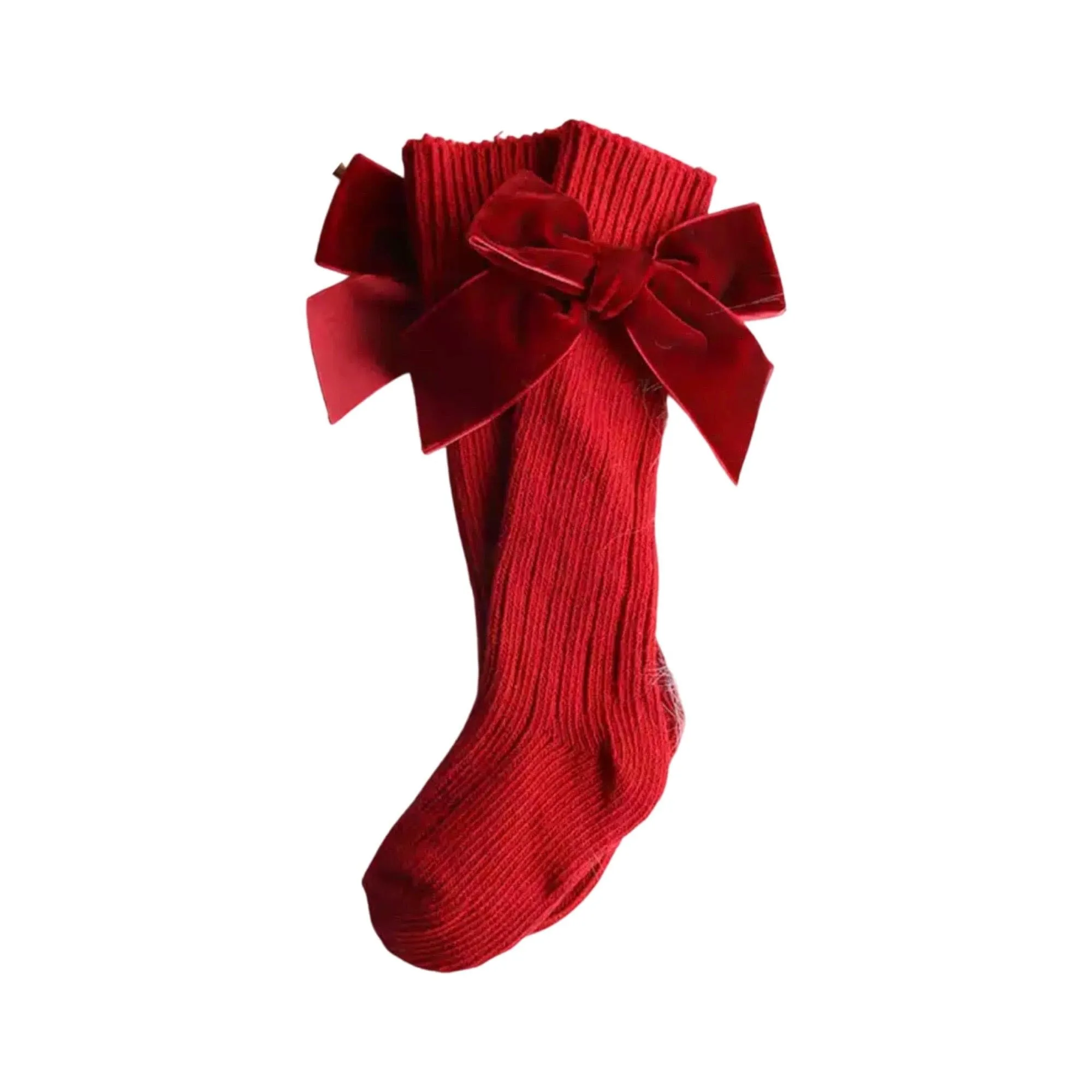 Valentina - Velvet Bow Baby Socks - Deep Red