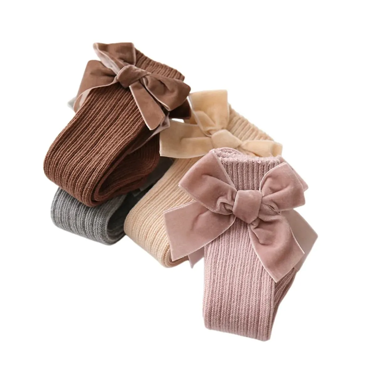 Valentina - Velvet Bow Baby Socks - Oatmeal Beige