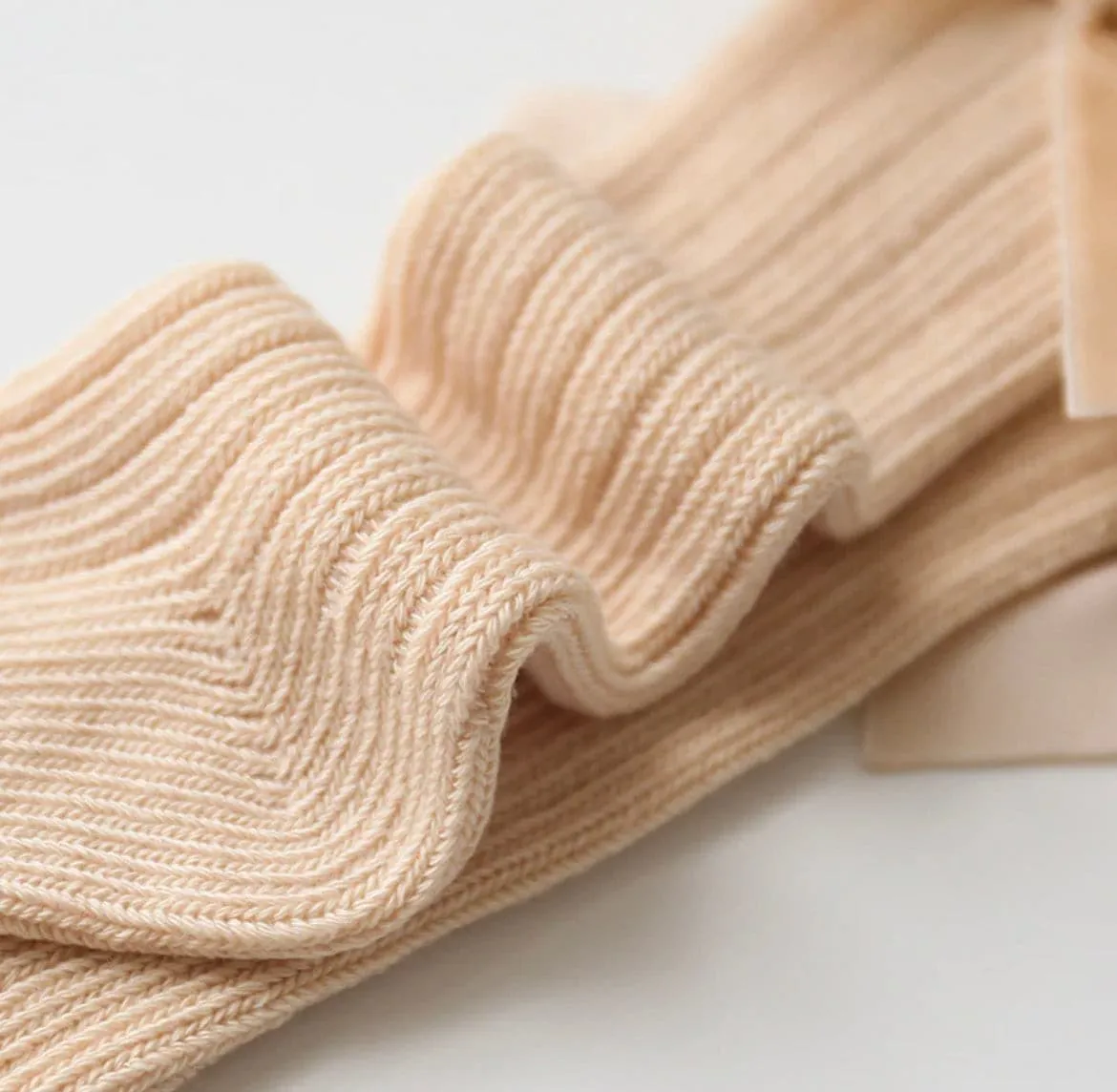 Valentina - Velvet Bow Baby Socks - Oatmeal Beige