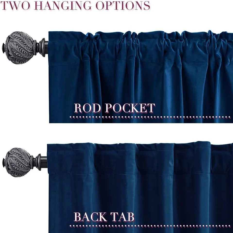 Velvet Room Darkening Thermal Insulated Rod Pocket Back Tab Window Curtains 2 Panels Set