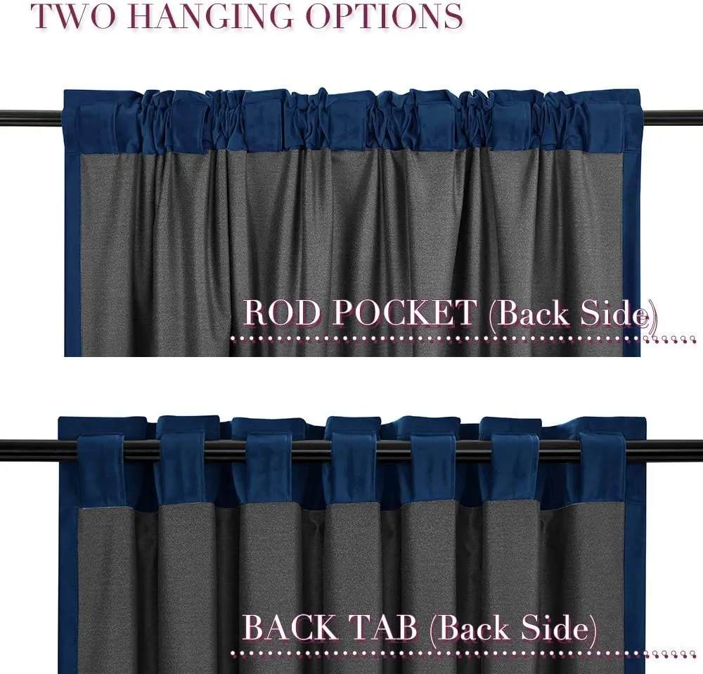 Velvet Room Darkening Thermal Insulated Rod Pocket Back Tab Window Curtains 2 Panels Set