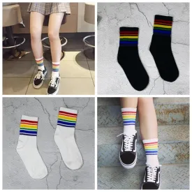 Vibrant Rainbow Mid Calf Retro Skater Socks