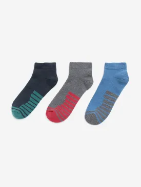 WES Lounge Grey Striped Cotton Blend Socks- Pack of 3