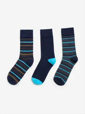 WES Lounge Navy Striped Socks- Pack of 3