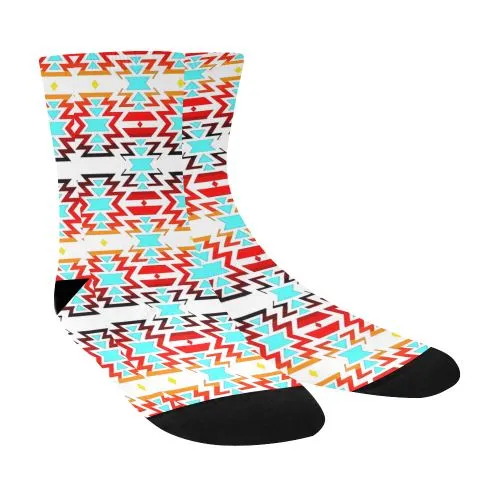 White Fire and Sky Crew Socks