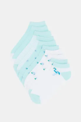 Women Blue And White Printed Ankle Socks (5 Pairs)