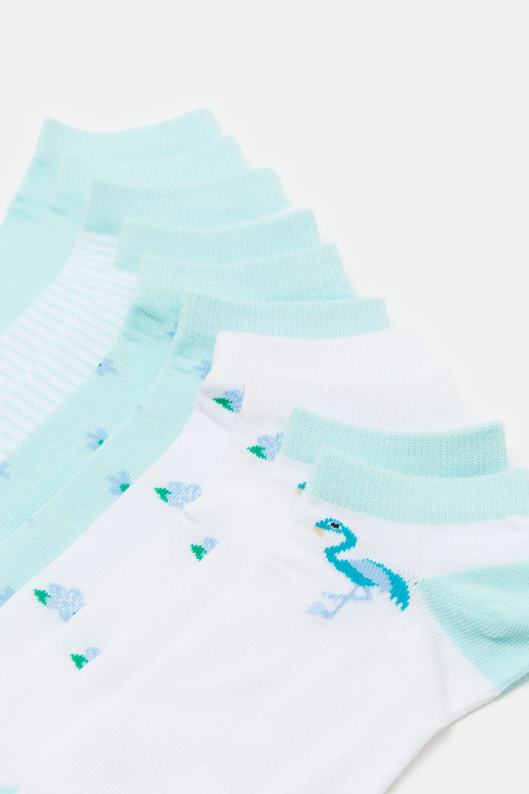 Women Blue And White Printed Ankle Socks (5 Pairs)