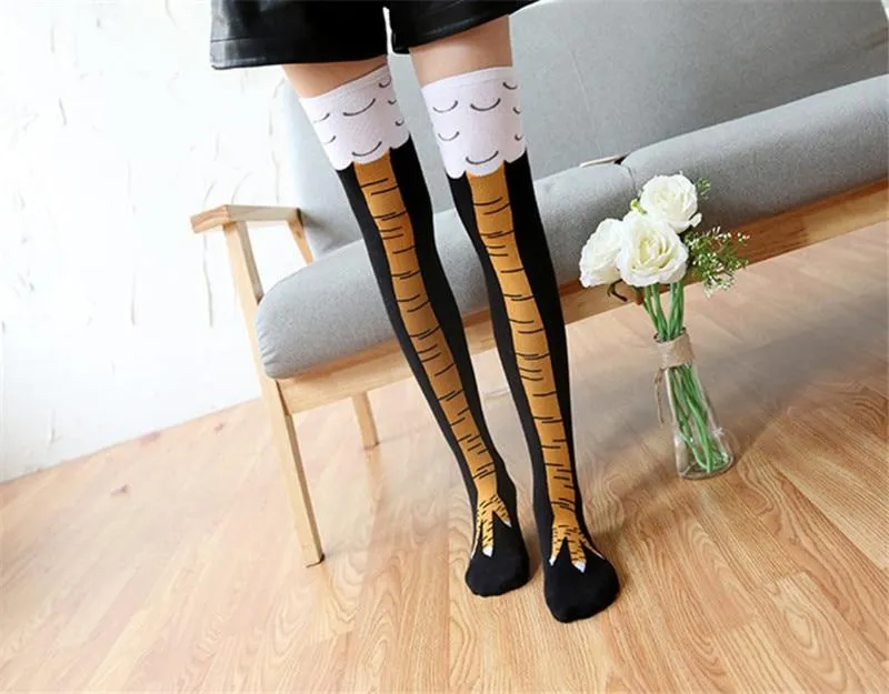 Women Creative 3D Chicken Legs Print Design Knee Socks