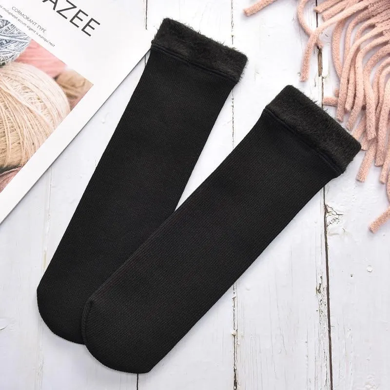 Women Winter Warm Cotton Plus Velvet Breathable Sweat-Absorbing Socks