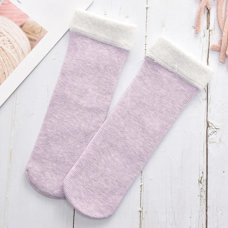 Women Winter Warm Cotton Plus Velvet Breathable Sweat-Absorbing Socks