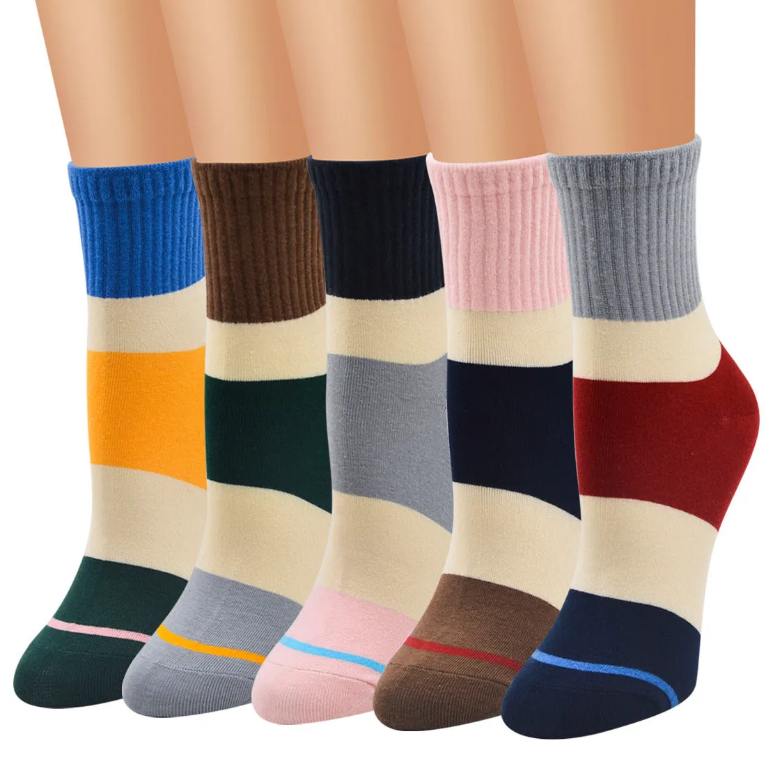 Womens Cotton Pattern Design Ankle Socks (5 Pairs)